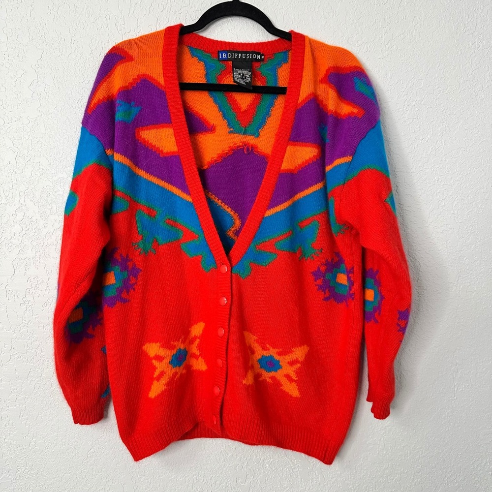 IB Diffusion‎ Womens Vintage Retro Geometric Pattern Button Up Cardigan Sweater